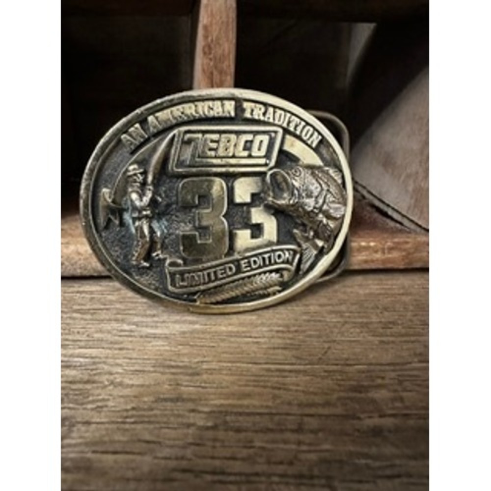 Vintage 1988 Zebco 33rd Anniversary Limited Edition Brass Belt Buckle Fishing